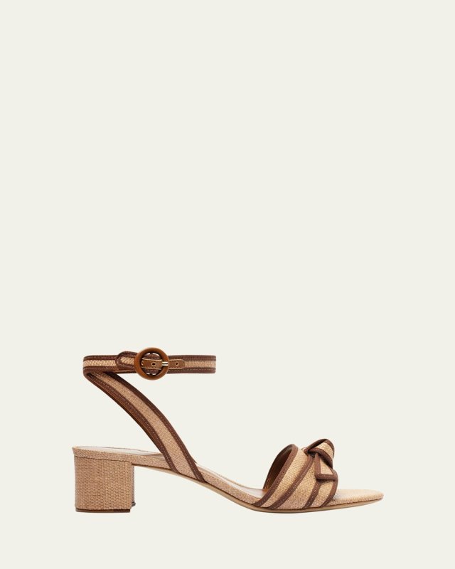 Grosgrain Raffia Ankle-Strap Sandals